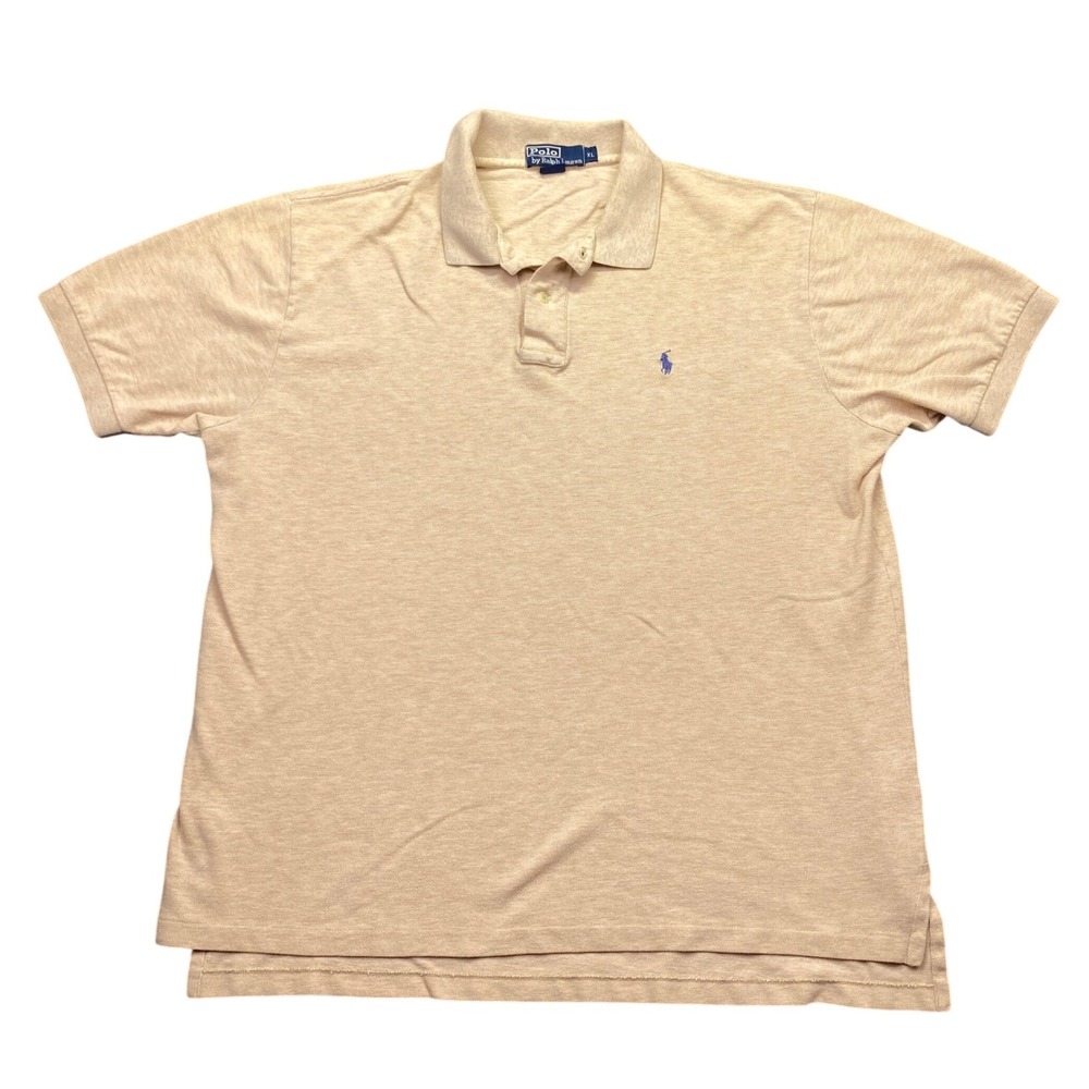 VTG Polo Ralph Lauren Mens XL Tan Beige S/S Pique Cotton Polo Shirt Bolivia